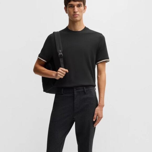 BOSS Hugo Boss Black Thompson 04 Short Sleeve Stripe Trim Cotton T-Shirt Size L - Picture 6 of 16